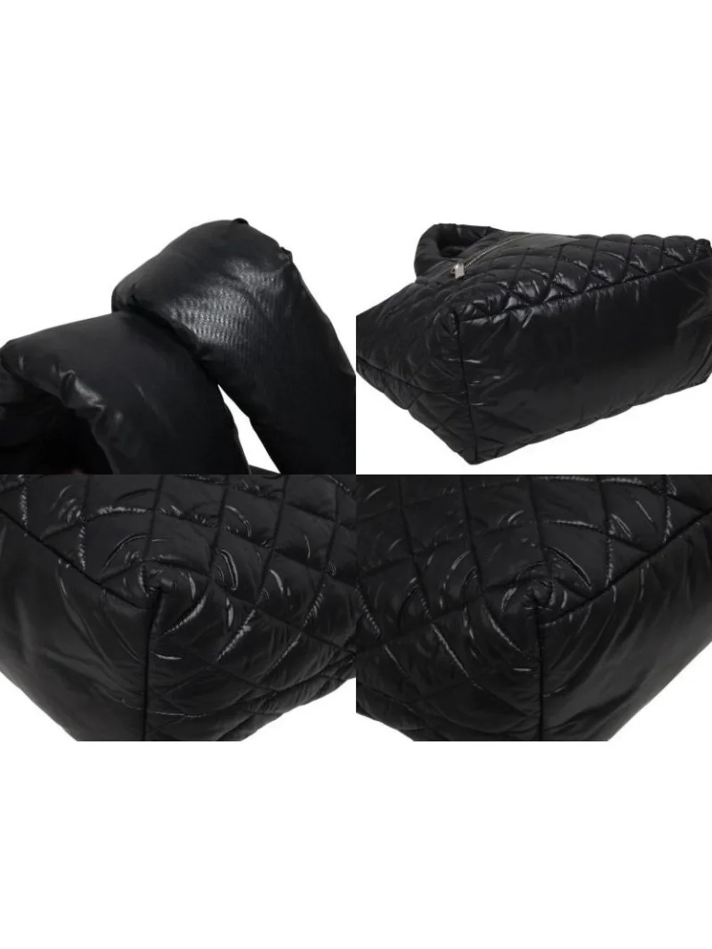 Chanel Coco Cocoon Small Tote Handbag CC Logo Black Silver